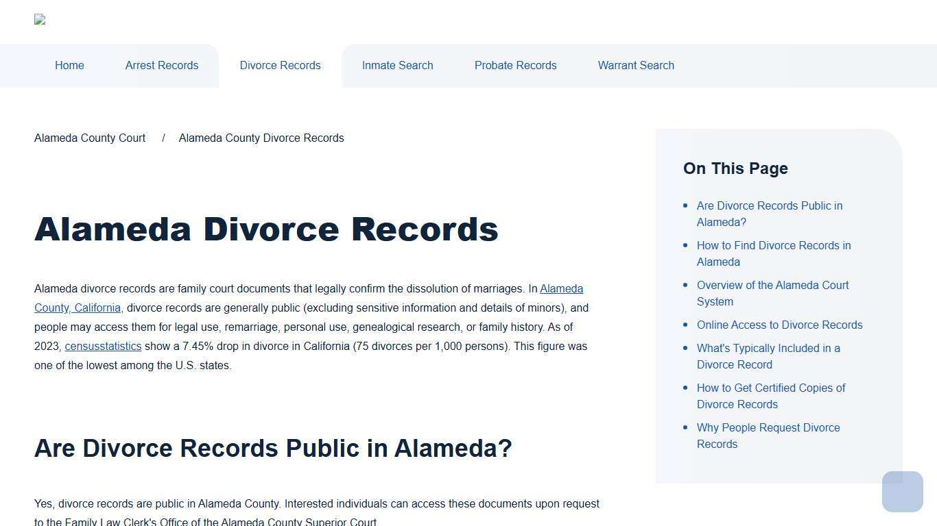 Alameda County Divorce Records Search | Alameda County Court