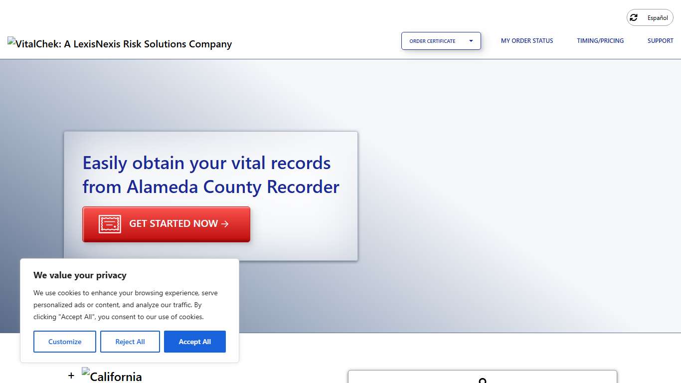 Alameda County Recorder (CA) | Order Certificates - VitalChek